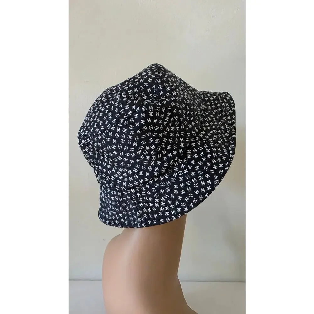 Chanel Black white Interlocking CC Nylon Bucket Hat S sz